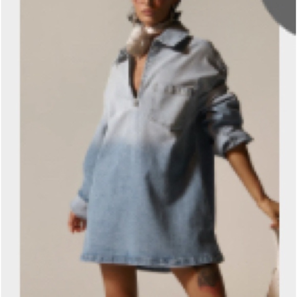 Denim Dress- AKIRA Blue Polo Collar Mini Dress
